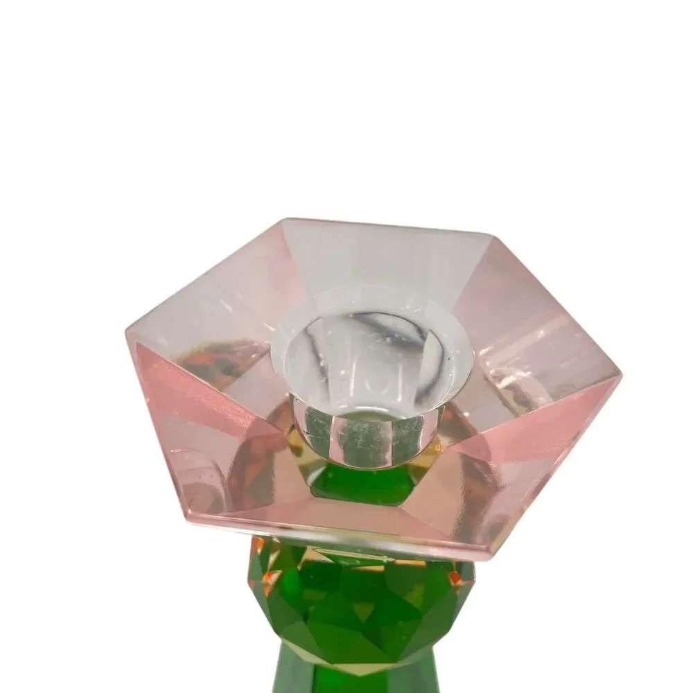 ALDI Kirkton House Glass Candle Holder Green‎ Pink Amber Faceted Crystal Decor